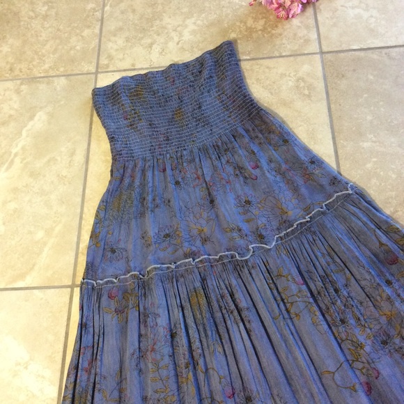 🍒 FLORAL DRESS GRAY LONG MAXI RUFFLE FLOWER BOHO - Picture 3 of 8